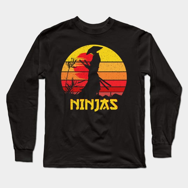 Ninja Warrior Retro Vintage Long Sleeve T-Shirt by DARSHIRTS